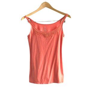 NEW YORK & CO.-WOMEN'S CORAL EMBELLISHED RHINESTONES BIB TANK TOP SIZE SMALL